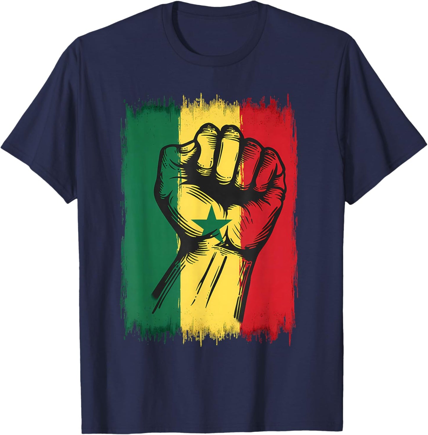 Senegal Roots Handfist Senegalese Flag T-Shirt - T-Shirt | Navy