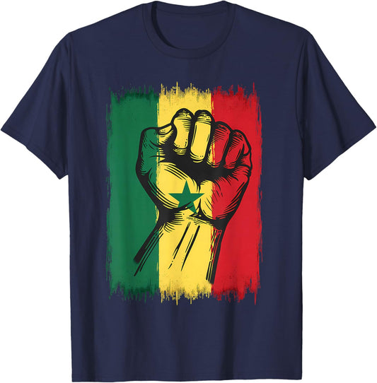 Senegal Roots Handfist Senegalese Flag T-Shirt - T-Shirt | Navy