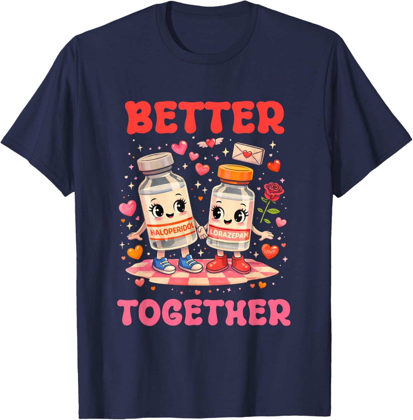 Valentine Better Together Nurse Pink Bow RN PCT CNA Nurse T-Shirt - T-Shirt | Navy