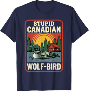 Vintage Stupid Canadian Wolf Bird Cute Loon Sarcastic Animal T-Shirt - T-Shirt | Navy