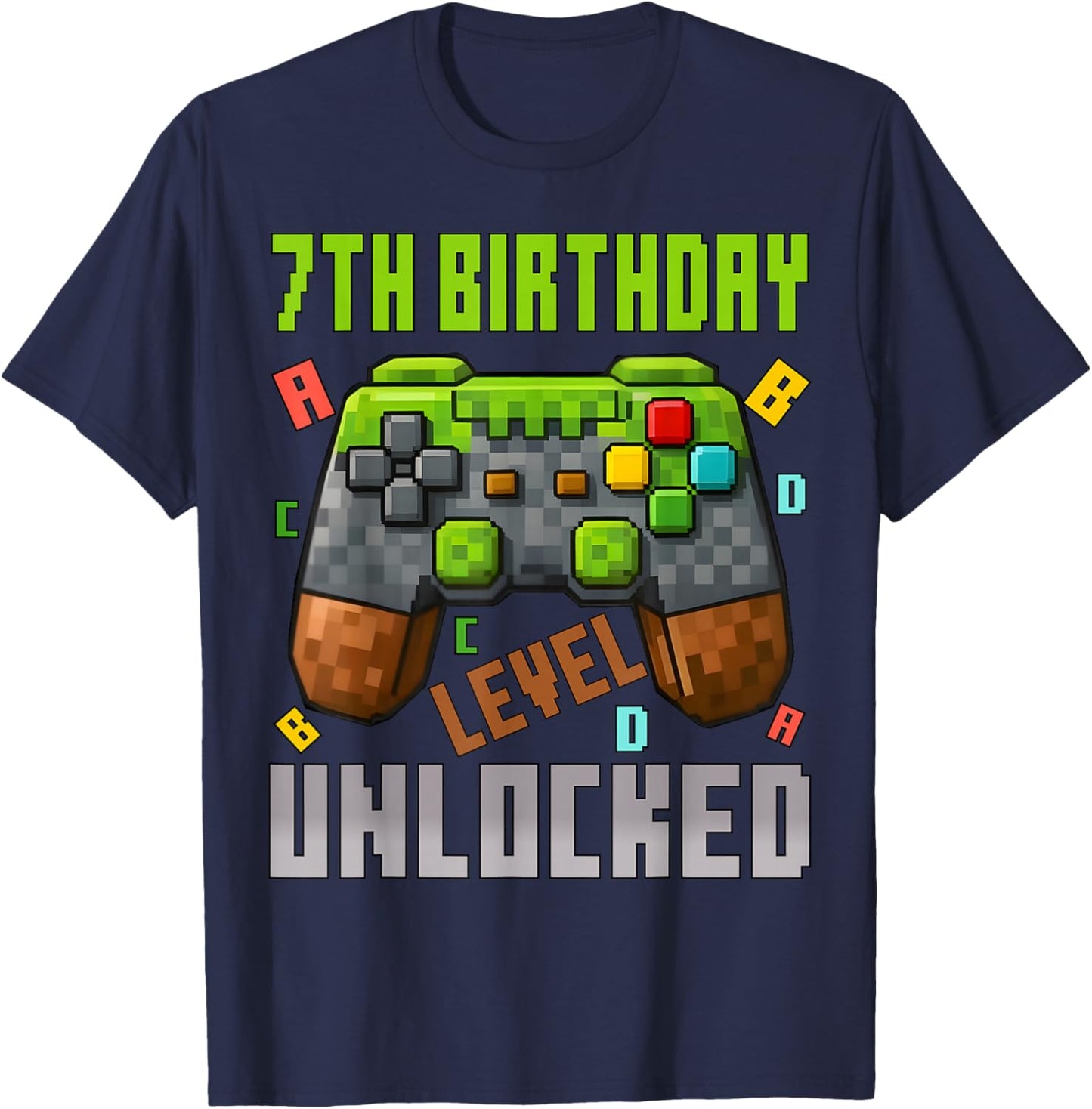 7th Birthday Boy Level 7 Unlocked Birthday Boy 7 Years Old T-Shirt - T-Shirt | Navy