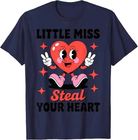 Little Miss Steal Your Heart Cute Fun Vibe for Valentine's T-Shirt - T-Shirt | Navy