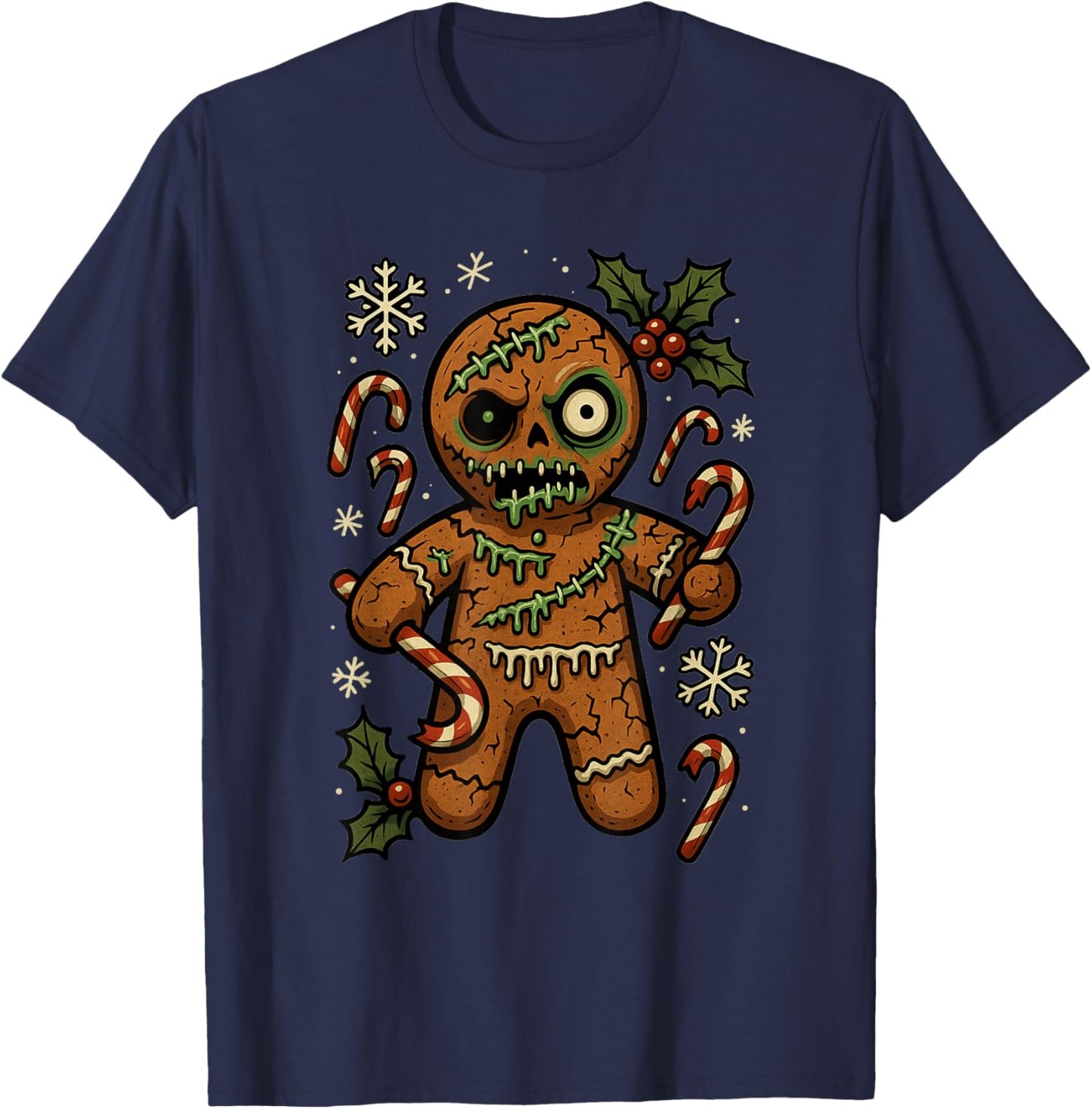 Zombie Gingerbread Man Christmas Zombie T-Shirt - T-Shirt | Navy
