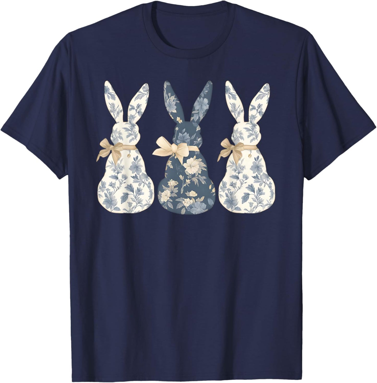 Funny Bunny Wildflower Rabbit Lovers Easter Coquette Bow T-Shirt - T-Shirt | Navy