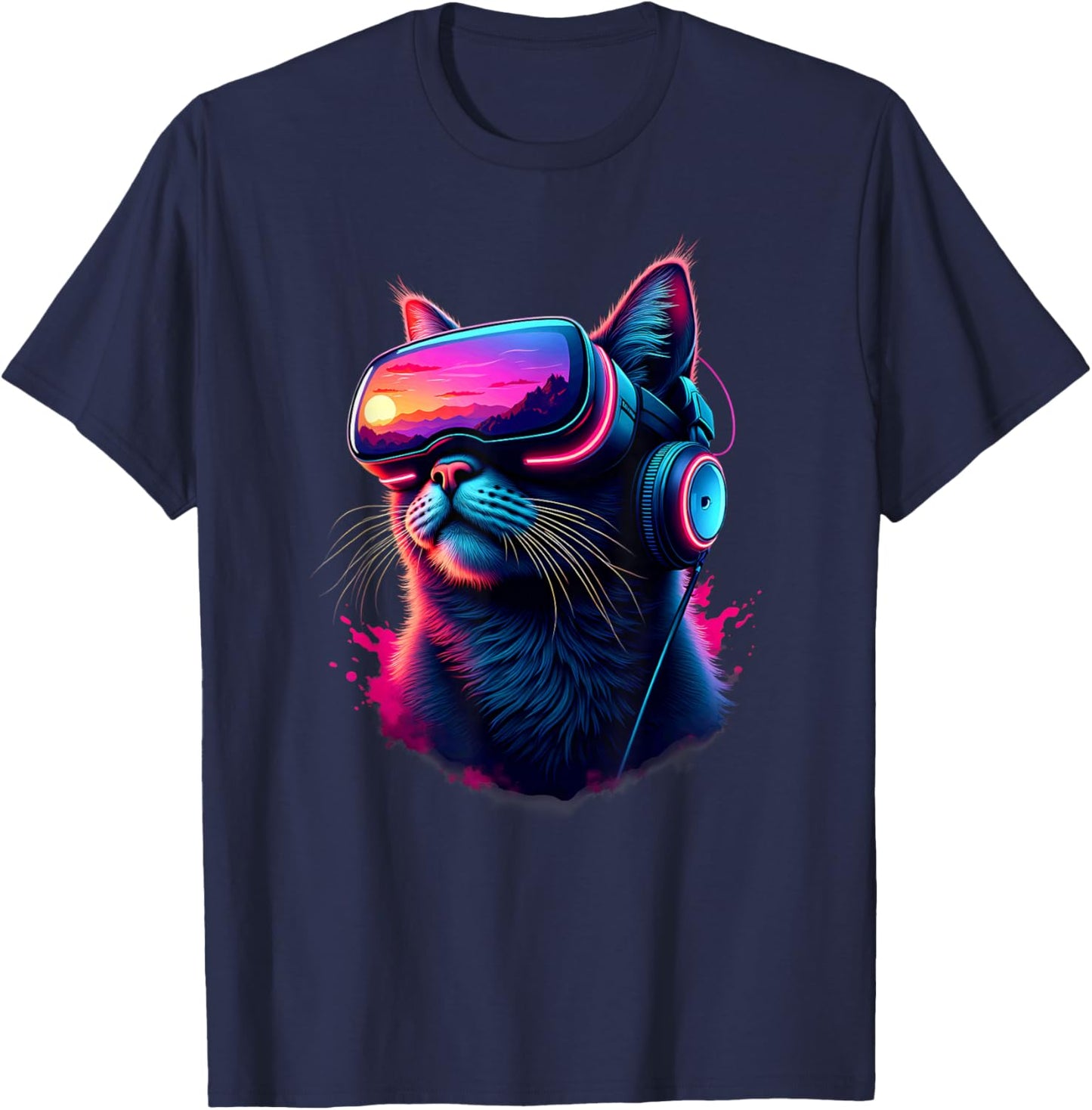 Pastel Goth VR Gamer Cat T-Shirt - T-Shirt | Navy