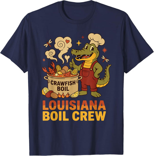 Crawfish Cajun Louisiana Boil Alligator Bayou Retro Wildlife T-Shirt - T-Shirt | Navy