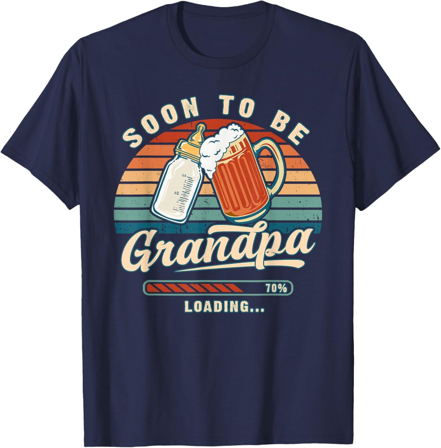 Soon to Be Grandpa Loading Retro Baby Reveal T-Shirt - T-Shirt | Navy