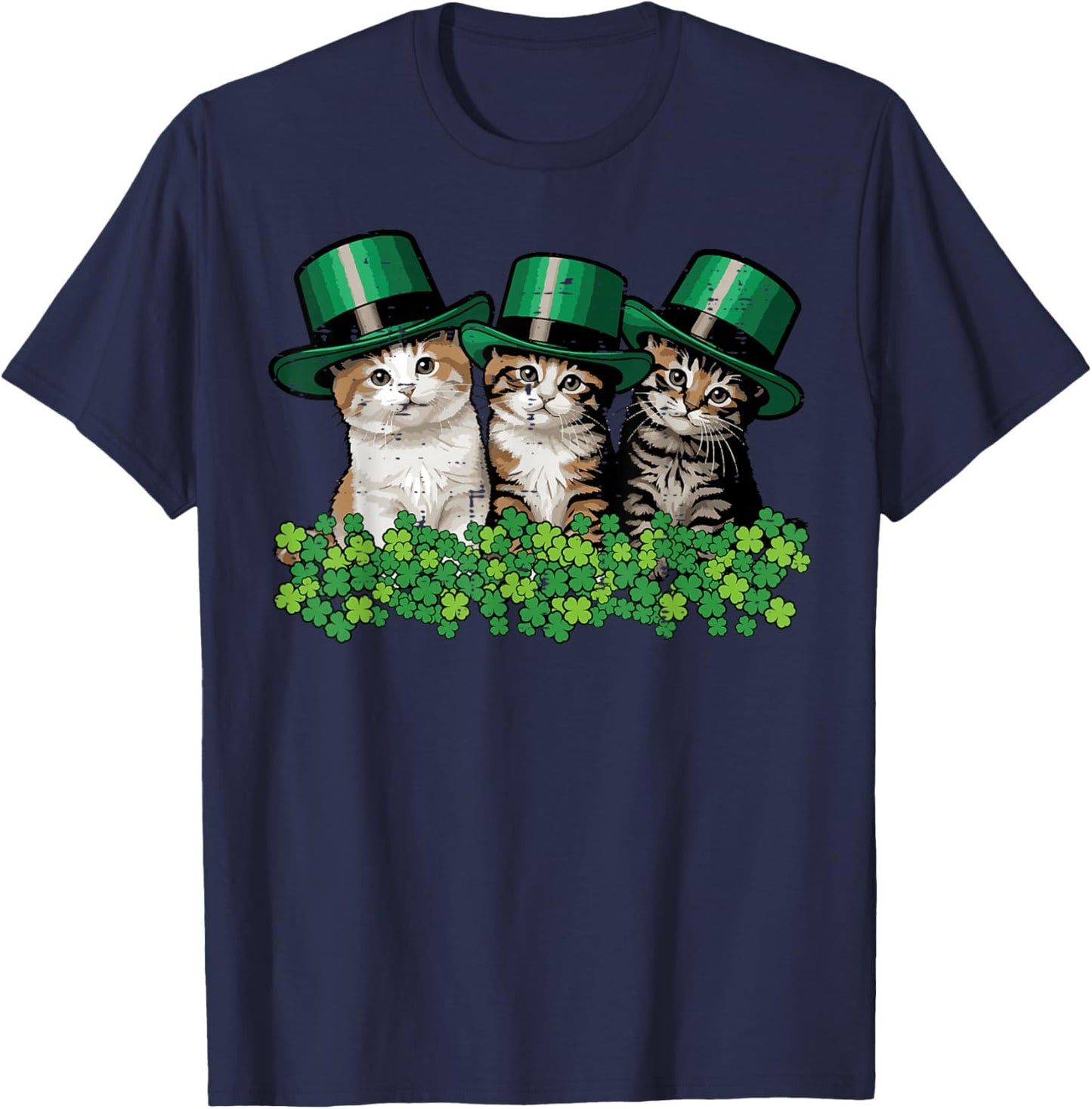 St Patricks Day Cats Saint Paddys Kitten Women Girls Kids T-Shirt - T-Shirt | Navy