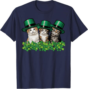 St Patricks Day Cats Saint Paddys Kitten Women Girls Kids T-Shirt - T-Shirt | Navy
