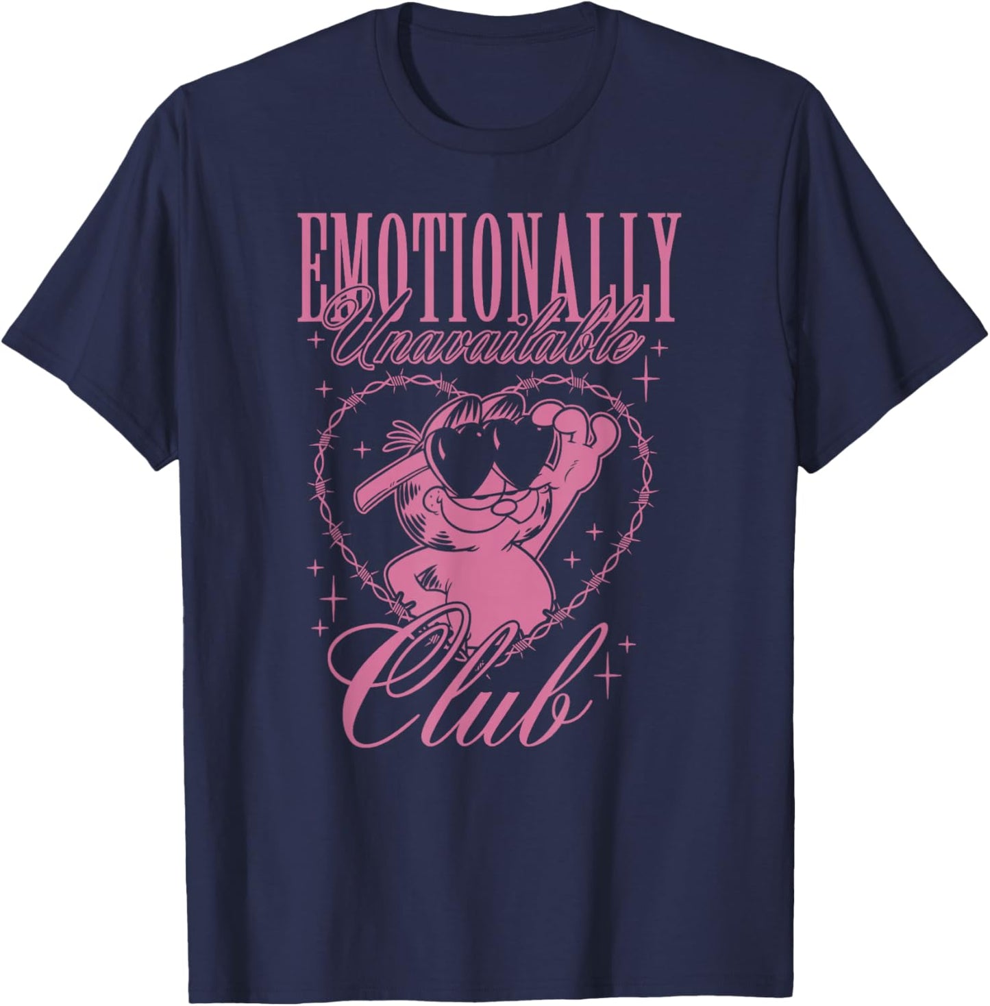 Garfield Emotionally Unavailable Heart Shaped Barbed Wire T-Shirt - T-Shirt | Navy