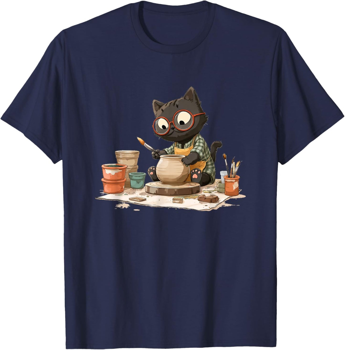 Nice bespectacled Pottery Cat with Clay Vases Costume T-Shirt - T-Shirt | Navy