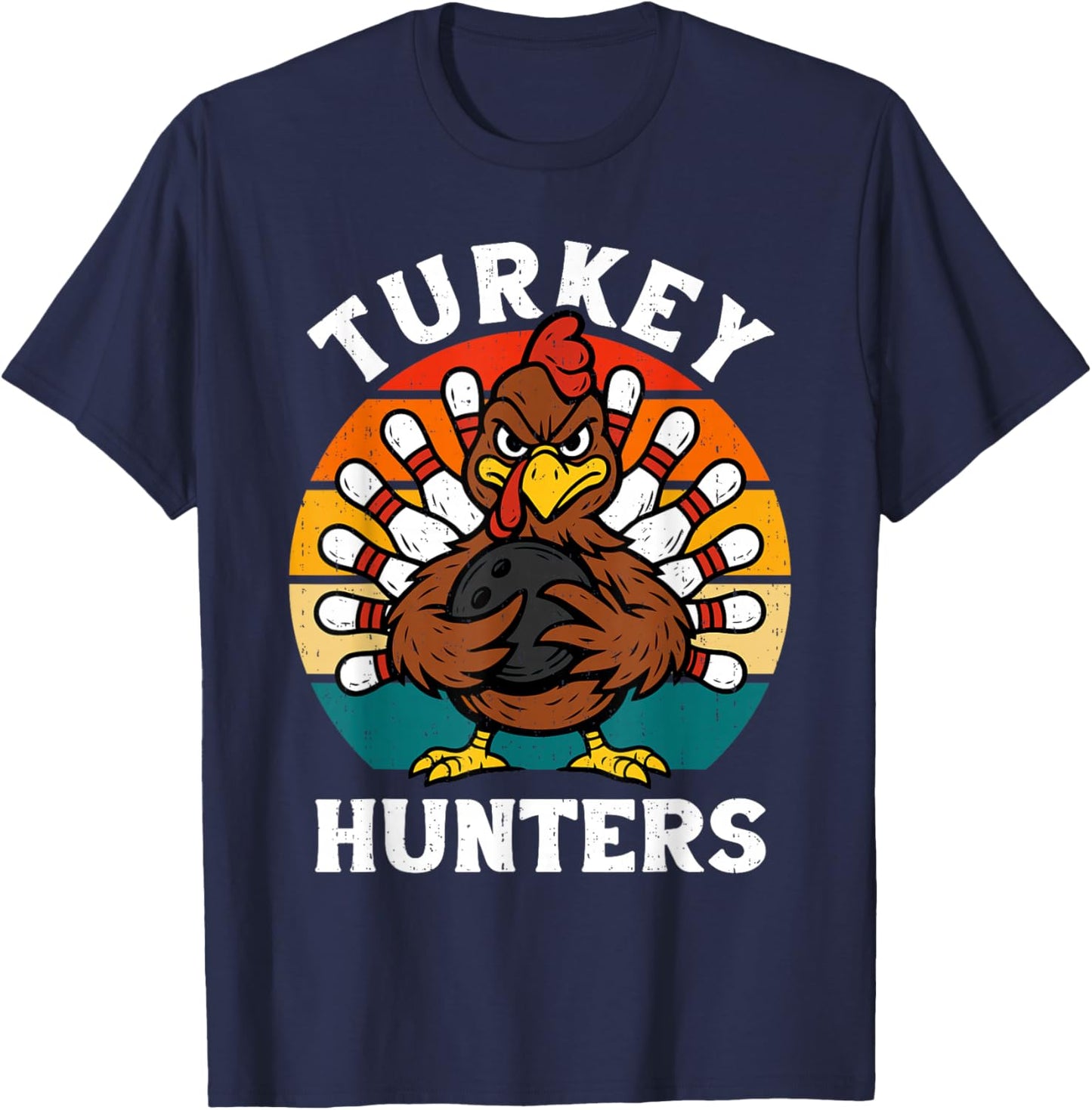 Turkey Hunters Funny Bowling Thanksgiving Fall Autumn Bowler T-Shirt - T-Shirt | Navy