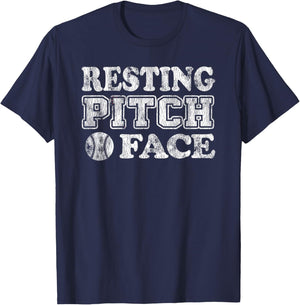 Softball Resting Pitch Face Distressed Design T-Shirt - T-Shirt | Navy