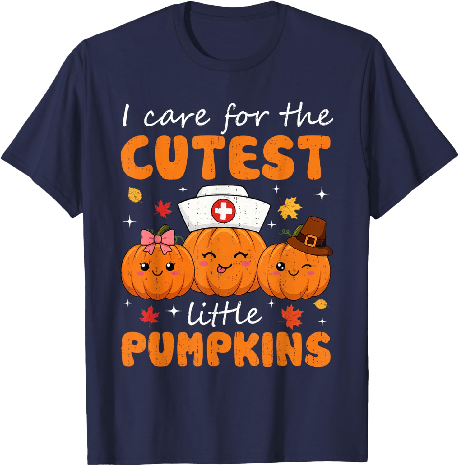 Nurse Pumpkins Halloween Scrub Top Fall Thanksgiving Autumn T-Shirt - T-Shirt | Navy