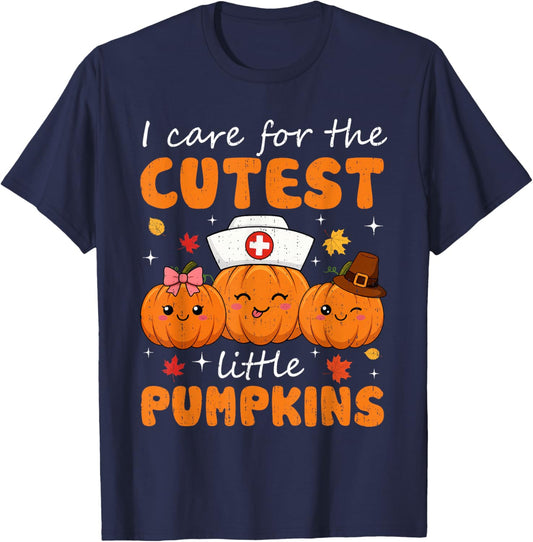 Nurse Pumpkins Halloween Scrub Top Fall Thanksgiving Autumn T-Shirt - T-Shirt | Navy