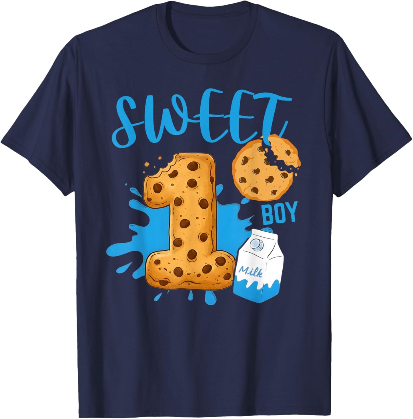 One Sweet Boy 1st Birthday Cookie Milk Theme T-Shirt - T-Shirt | Navy