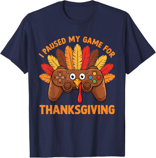 Happy Thanksgiving Gaming Funny Gamer Turkey Game Boys Teens T-Shirt - T-Shirt | Navy