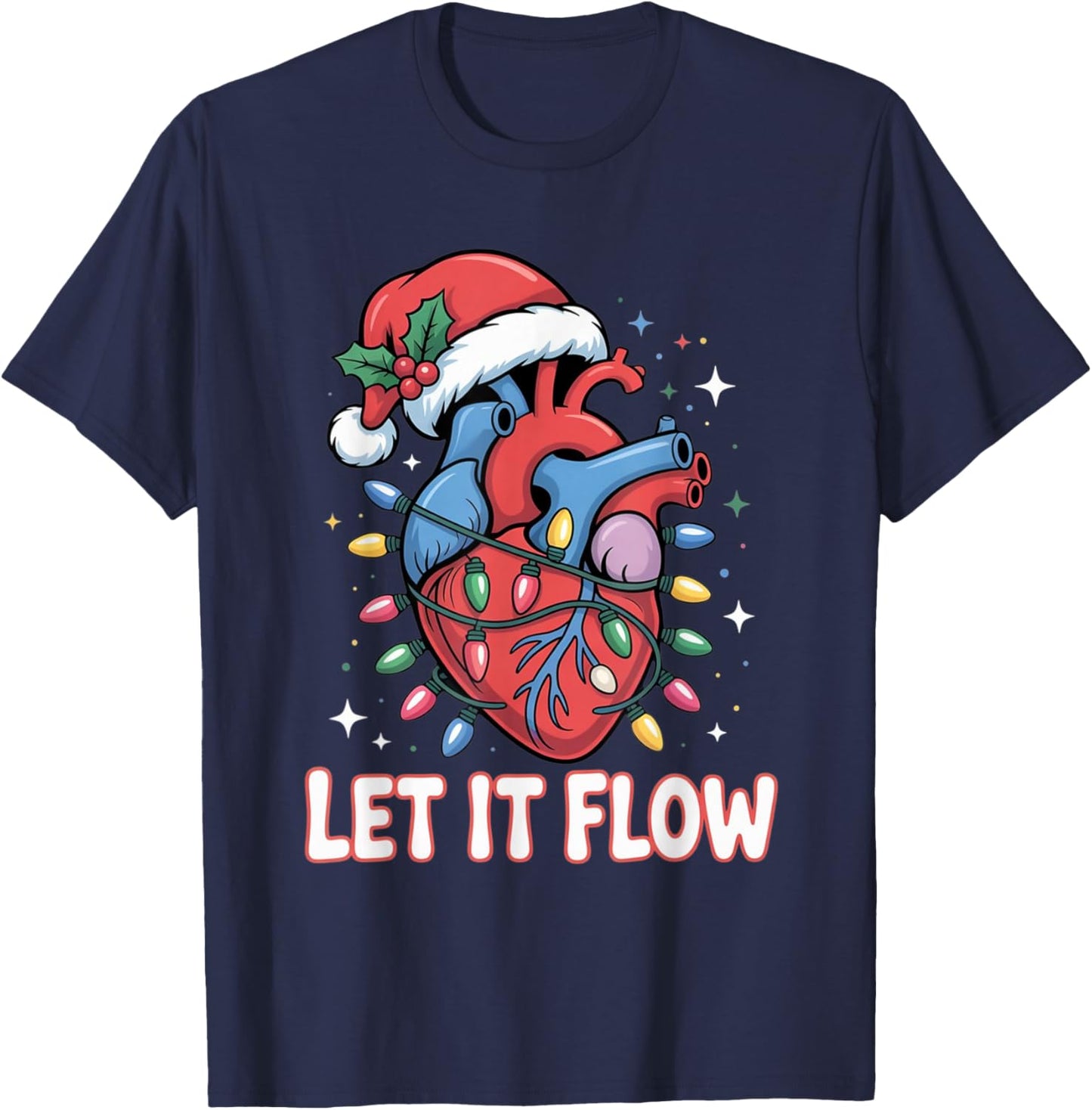 Let It Flow Funny Heart Christmas Lights Design T-Shirt - T-Shirt | Navy