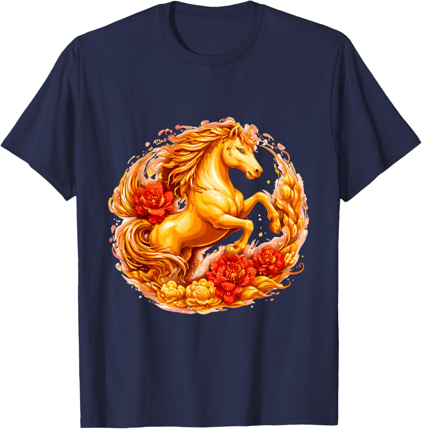 Year of The Horse Chinese Lunar Zodiac Astrology Art 2026 T-Shirt - T-Shirt | Navy