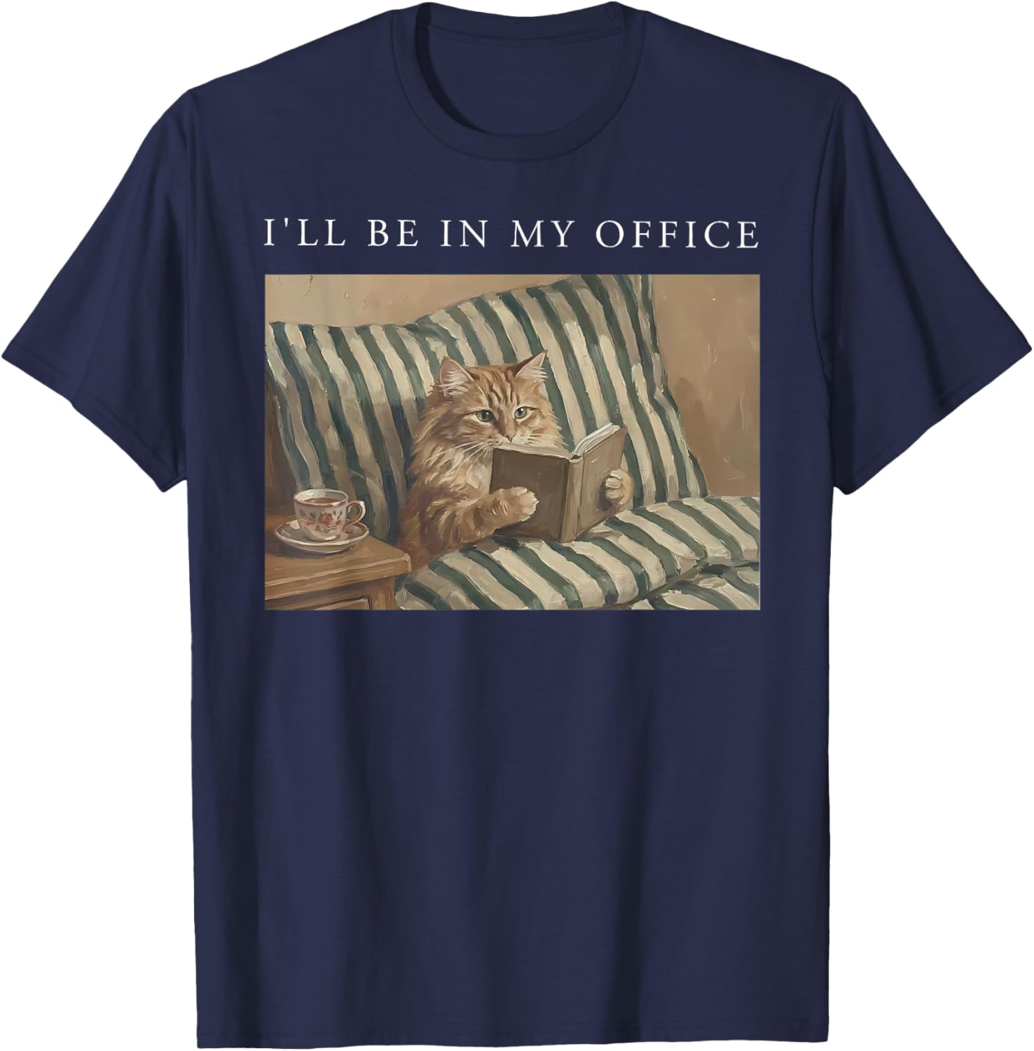 I'll Be in My Office Retro Cat Reading Book Nerd Read Reader T-Shirt - T-Shirt | Navy