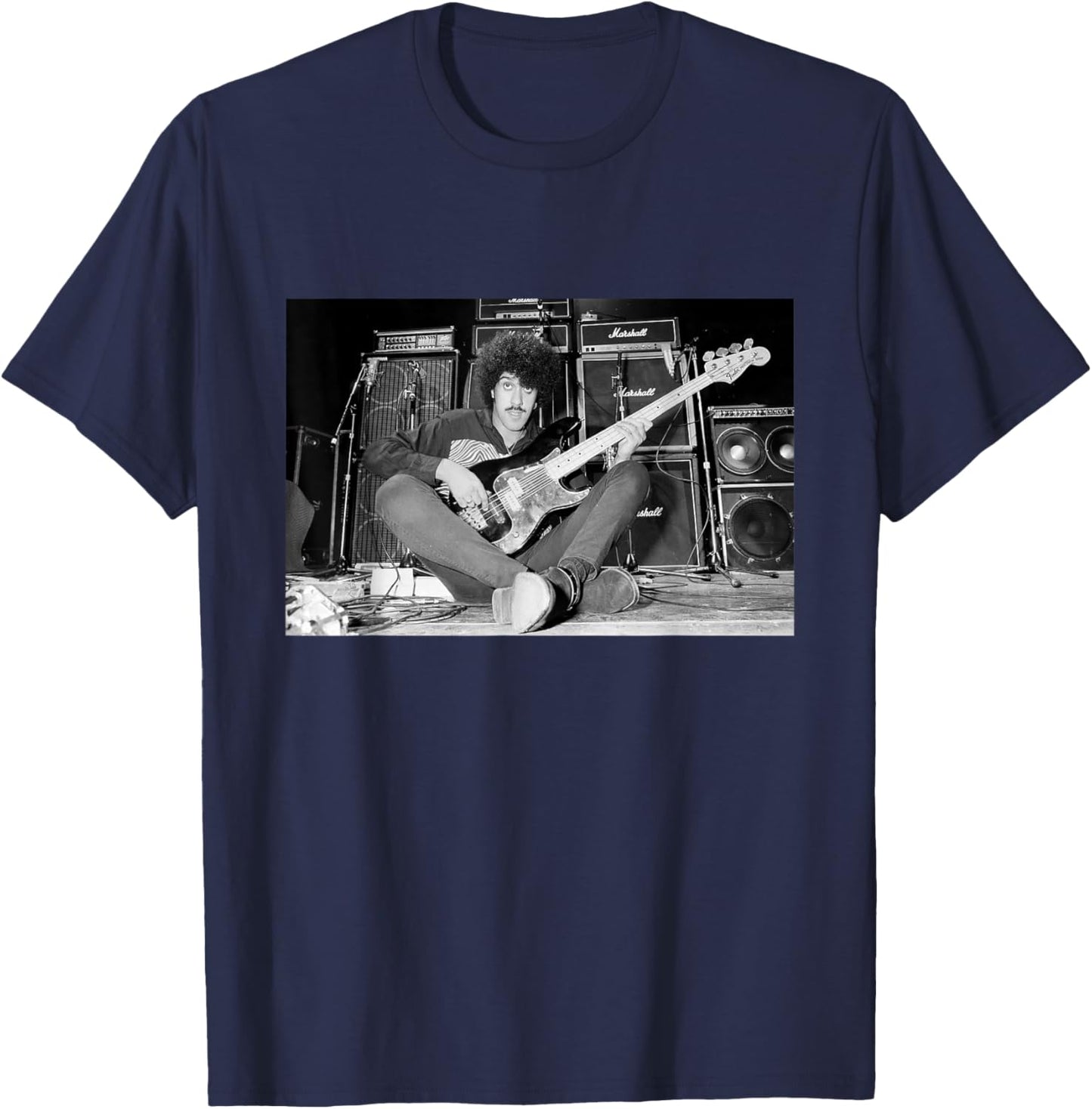 Phil Lynott Thin Lizzy Recording Thunder and Lightning 1982 T-Shirt - T-Shirt | Navy