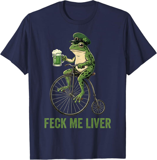Feck Me Liver Funny Frog Drinking Beer St Patricks Day T-Shirt - T-Shirt | Navy