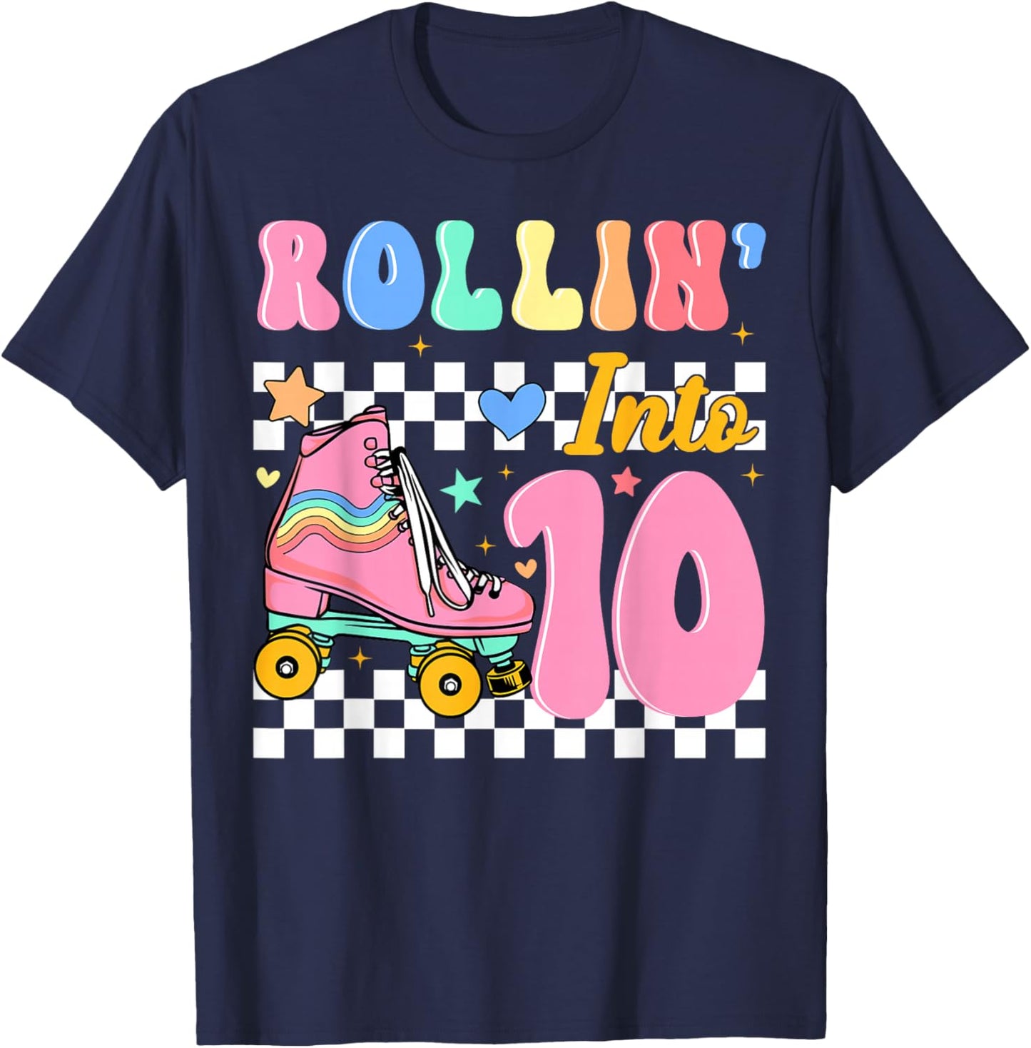 Rollin' Into 10 Years Old Roller Skating Girl 10th Birthday T-Shirt - T-Shirt | Navy
