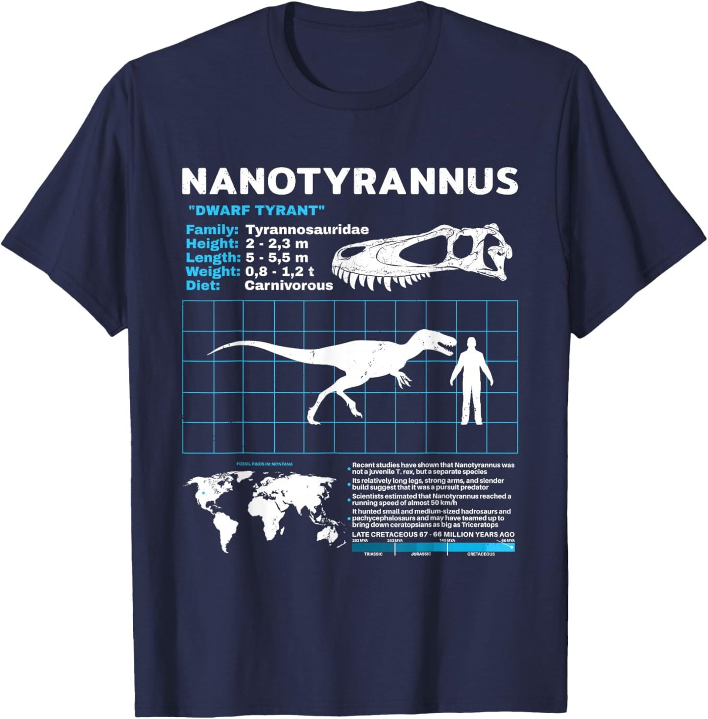 Nanotyrannus Fact Sheet Skull Fossil T-Shirt - T-Shirt | Navy