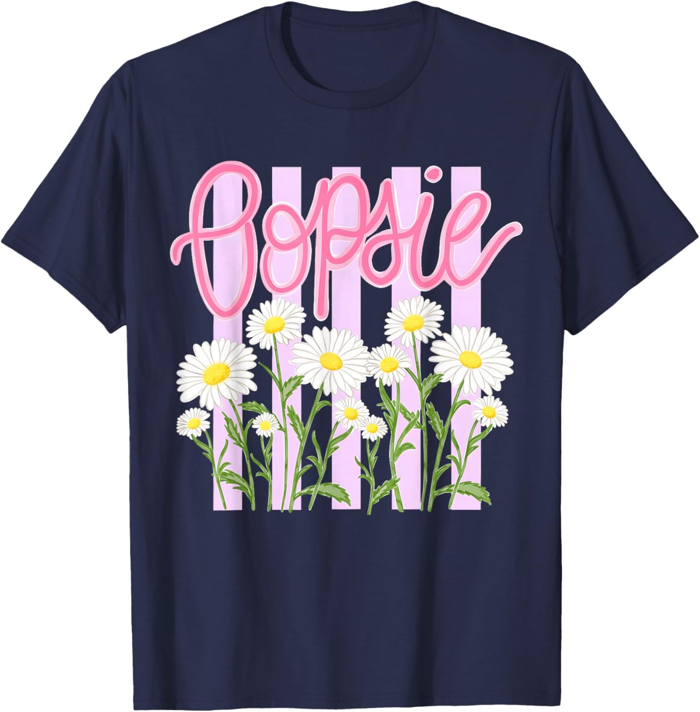 Oopsie Daisy Floral Summer Retro Striped Vintage Women T-Shirt - T-Shirt | Navy