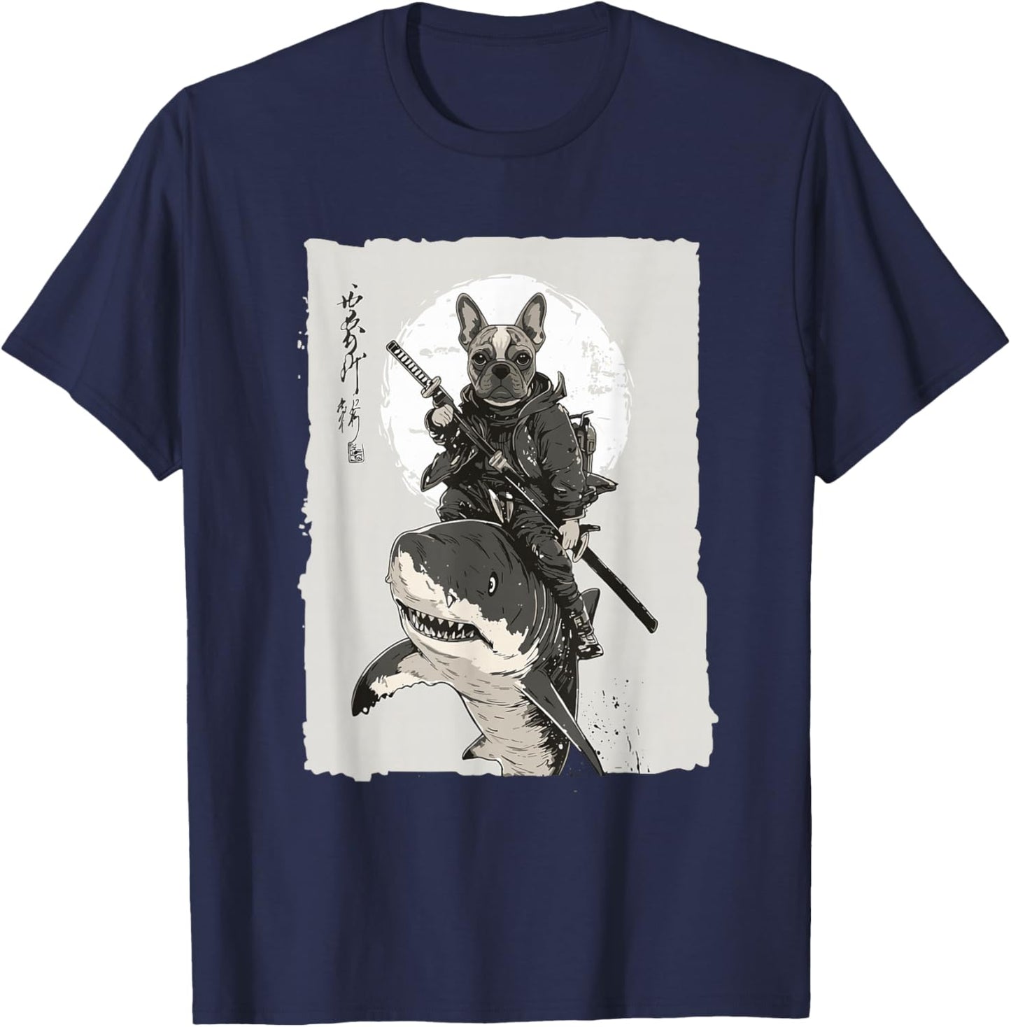 Samurai French Bulldog Dog Lover Vintage Graphic T-Shirt - T-Shirt | Navy