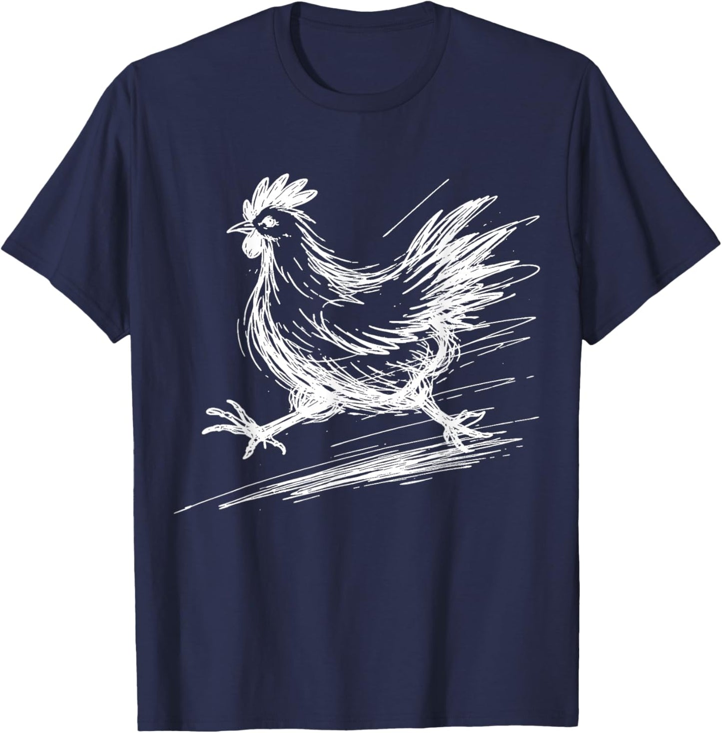 Running Chicken Scribble Line Art Sketch Funny Farm Animal T-Shirt - T-Shirt | Navy