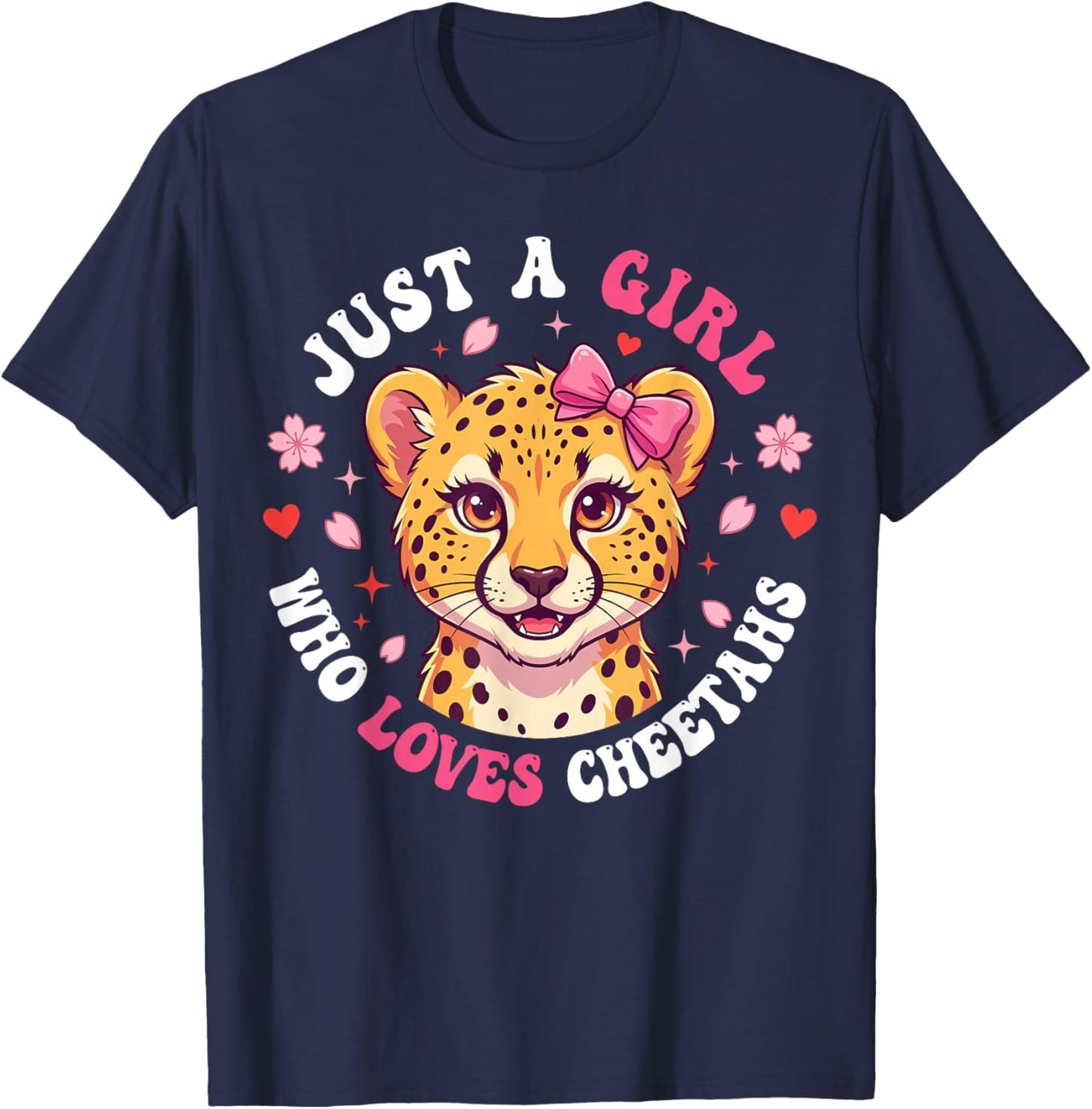 Cute Cheetah Girl Loves Safari Animal Graphic for Kids T-Shirt - T-Shirt | Navy
