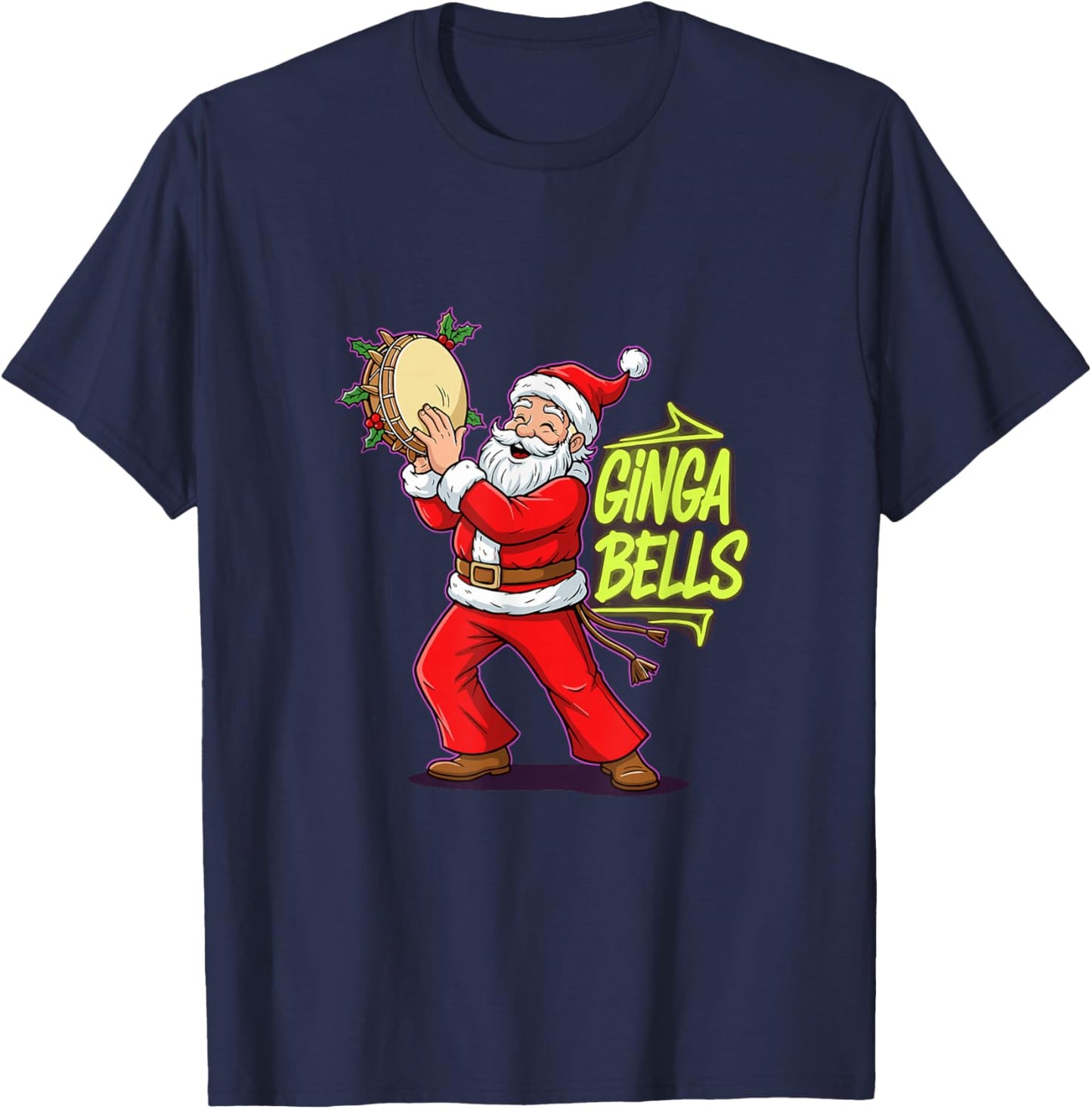 Ginga Bells Santa Brazilian Party Holiday Christmas Capoeira T-Shirt - T-Shirt | Navy