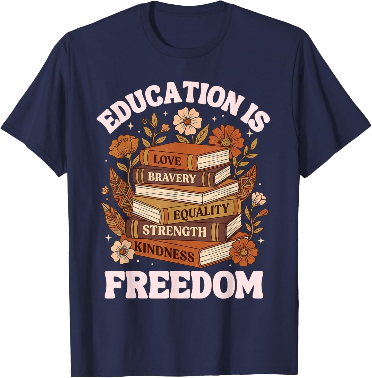 Education is Freedom Black History Month Book Black Teacher T-Shirt - T-Shirt | Navy