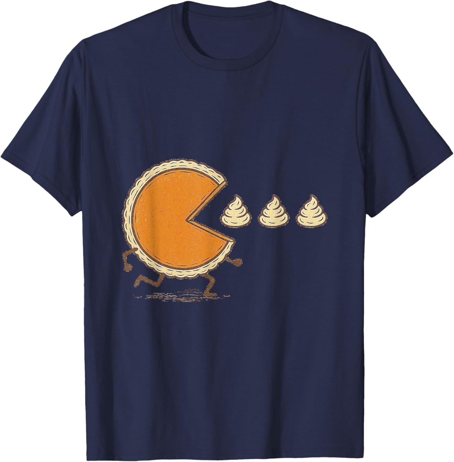 Funny Pumpkin Pie Chasing Whipped Cream Thanksgiving Day T-Shirt - T-Shirt | Navy