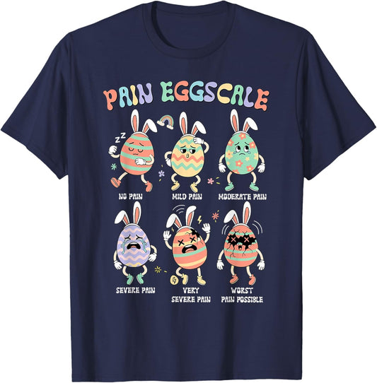 Pain Scale Bunny Egg Pain Assessment Trauma Nurse Easter Day T-Shirt - T-Shirt | Navy