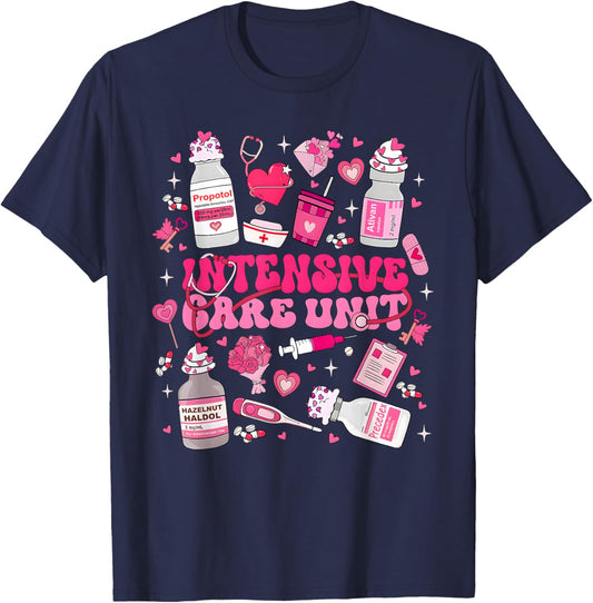 ICU Nurse Valentine Intensive Care Unit Micu Cvicu Sicu Ccu T-Shirt - T-Shirt | Navy