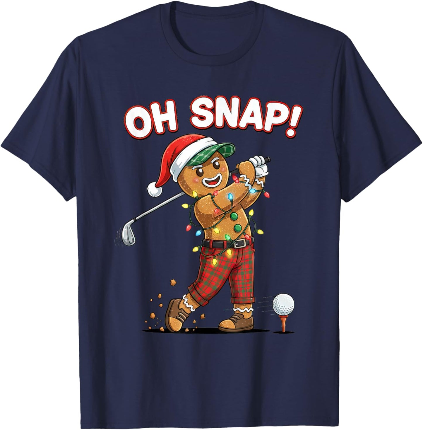 Funny Gingerbread Man Golfer Oh Snap Christmas Holiday Golf T-Shirt - T-Shirt | Navy