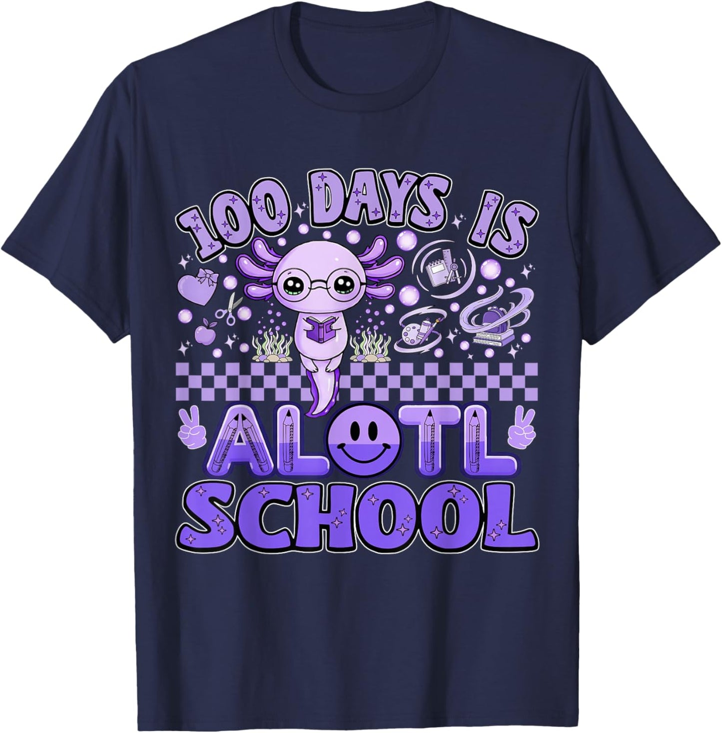 100 Days is Alotl School 100th Day of School Axolotl Kids T-Shirt - T-Shirt | Navy