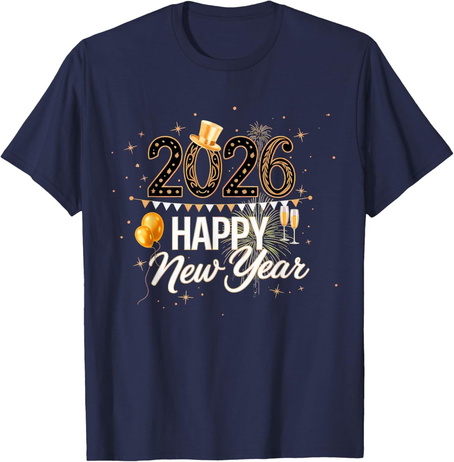Happy New Year Party 2026 Balloons Family Matching Fireworks T-Shirt - T-Shirt | Navy