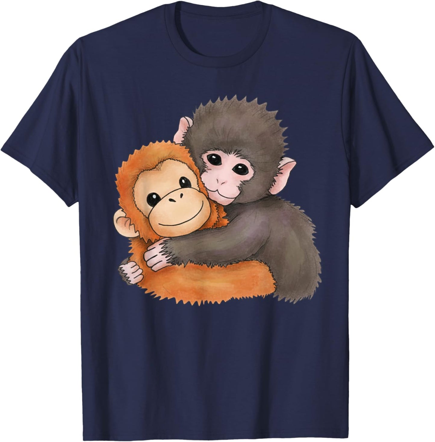 Cute Baby Monkey Named Punch Plush Hugging T-Shirt - T-Shirt | Navy