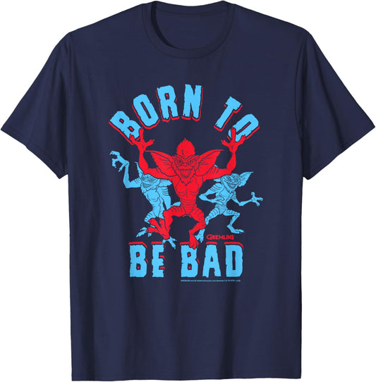 Gremlins Born to Be Bad Blue and Red Illustration 80's Movie T-Shirt - T-Shirt | Navy