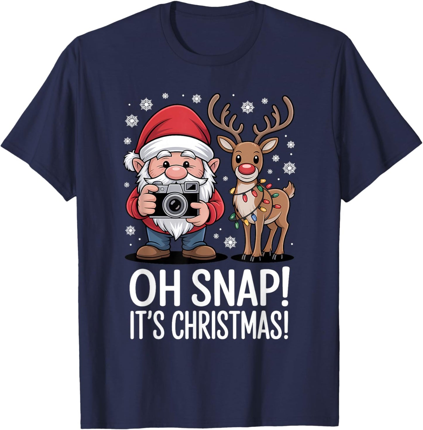 Funny Christmas Photographer Gnome OH Snap It's Christmas T-Shirt - T-Shirt | Navy