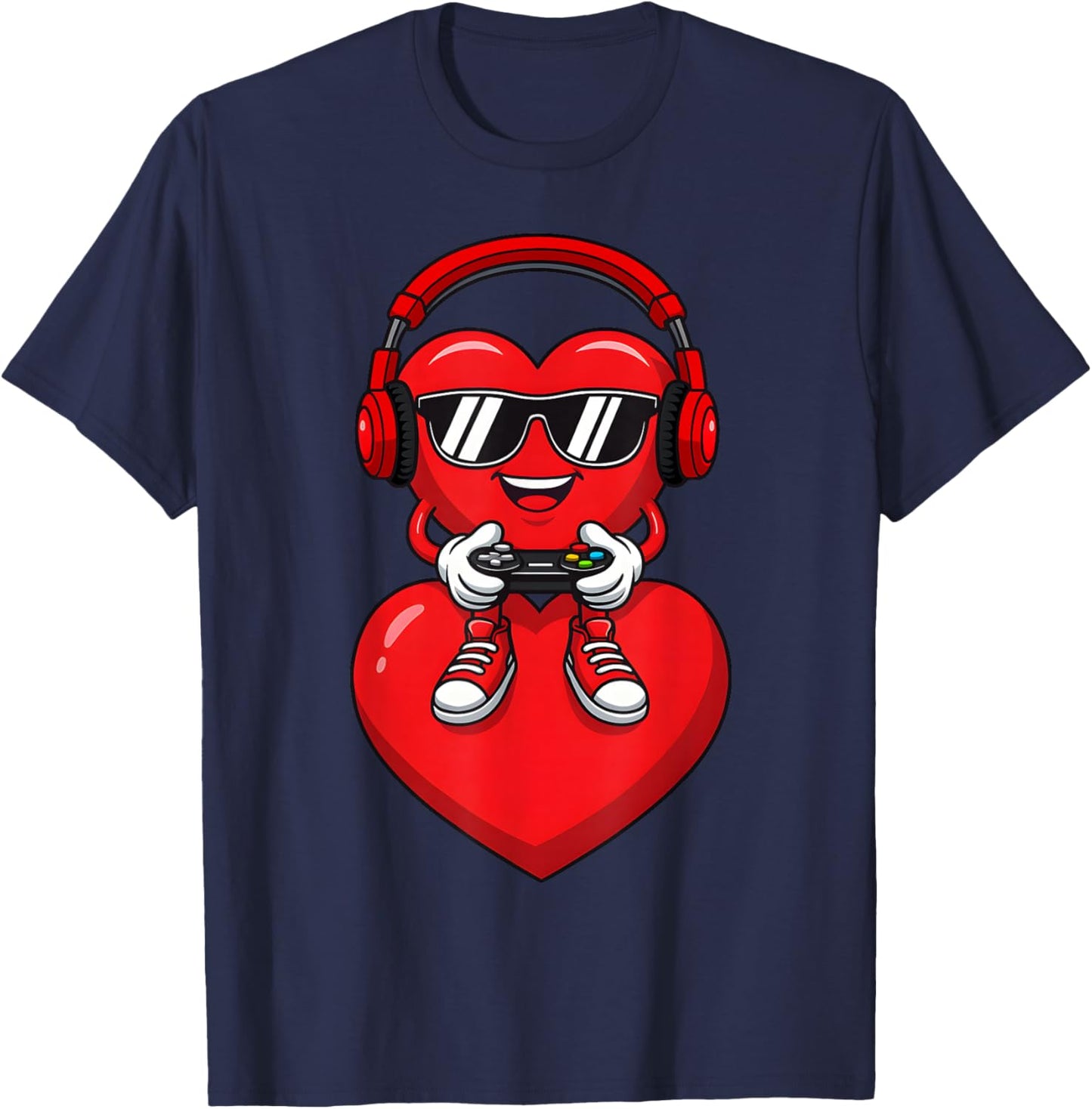 Funny Heart Gaming Game Valentine Outfit Men Boy Kid T-Shirt - T-Shirt | Navy