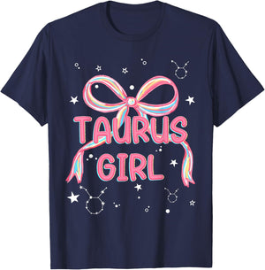 Cute Coquette Taurus Girl Zodiac April May Birthday T-Shirt - T-Shirt | Navy