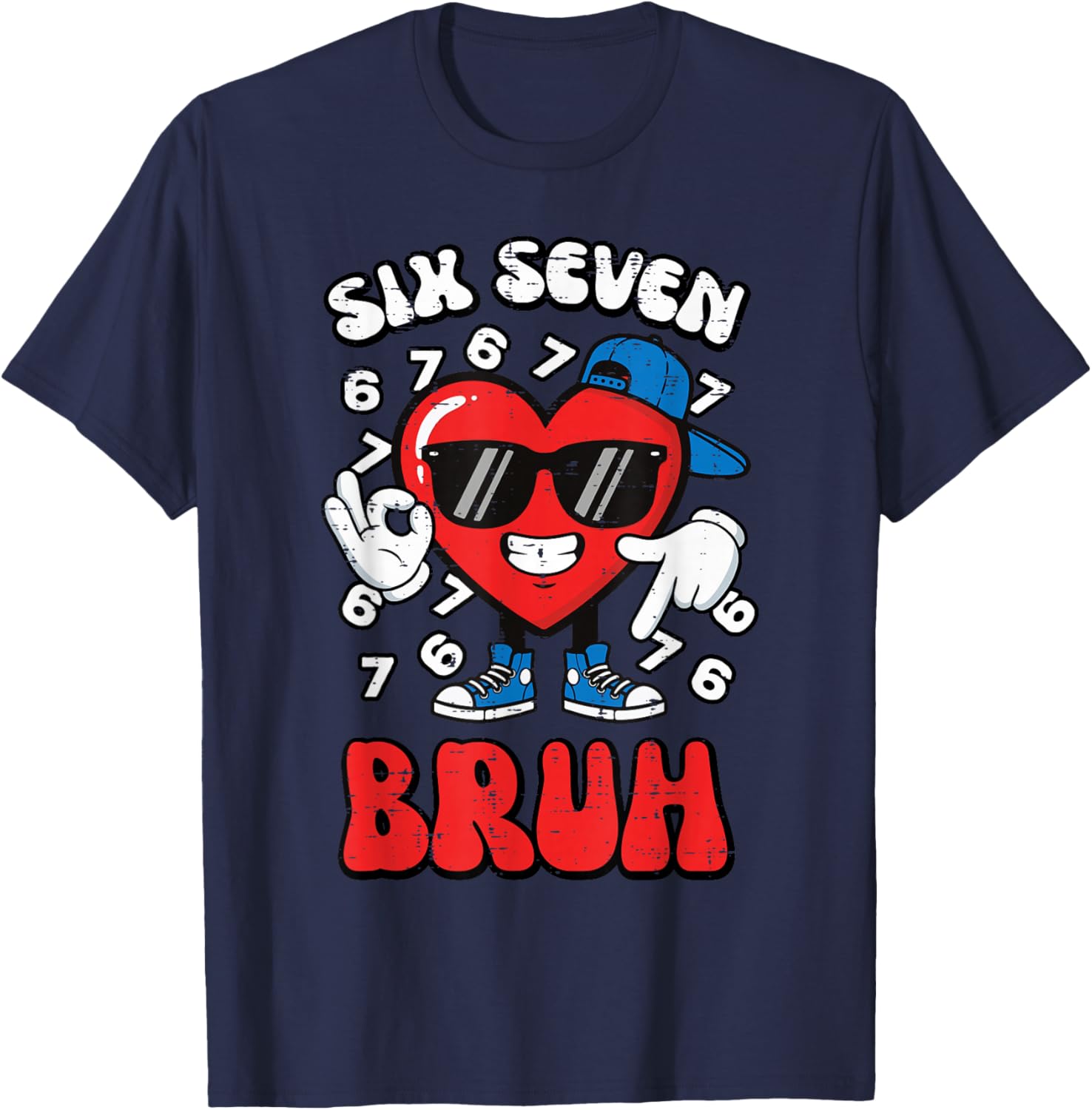 Six Seven Bruh Heart 6 7 Valentines Day 67 Kids Boys Youth T-Shirt - T-Shirt | Navy