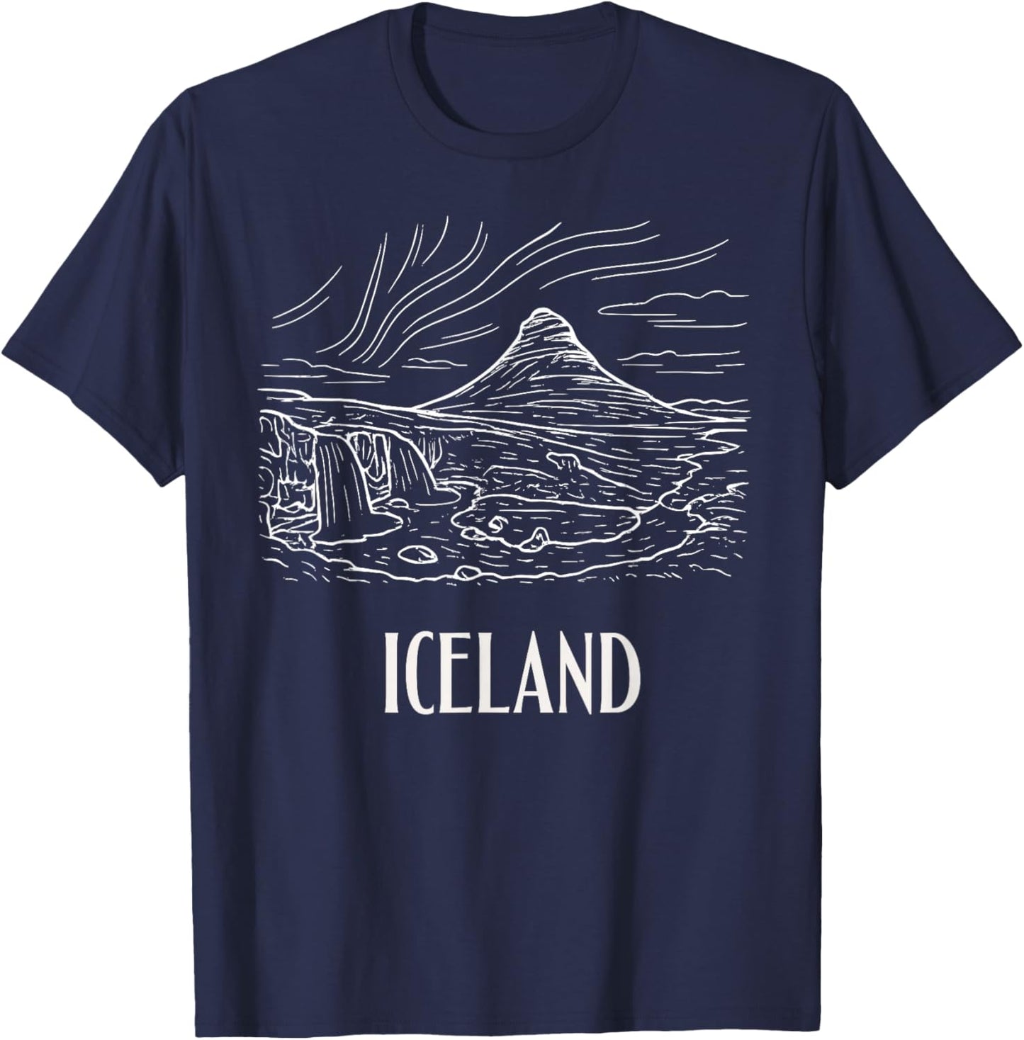 Iceland Retro Art Hiking Aurora Borealis Souvenir T-Shirt - T-Shirt | Navy