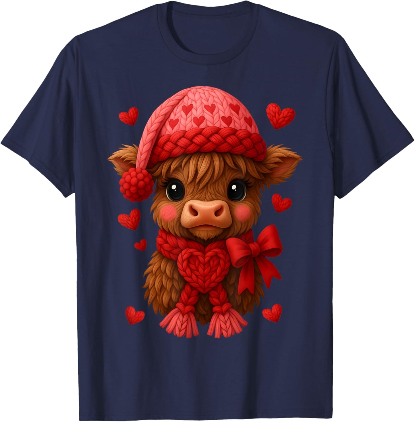 Highland Cow Valentines Day Funny Hearts Valentine Cow Women T-Shirt - T-Shirt | Navy