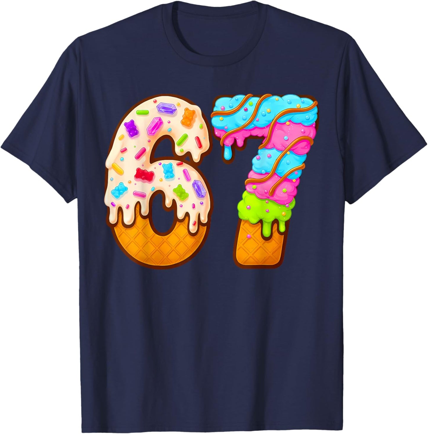67 Ice Cream Drip Meme Funny Six Seven Gen Alpha Slang T-Shirt - T-Shirt | Navy