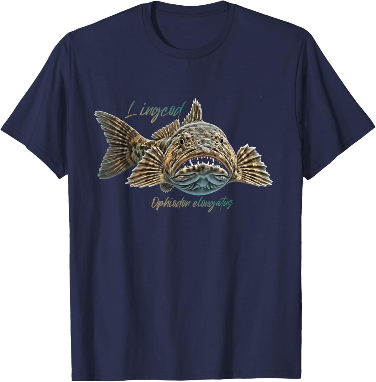 Lingcod Ophiodon elongatus Fish Species Fisherman Fishing T-Shirt - T-Shirt | Navy
